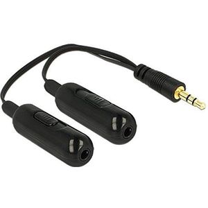 DELOCK adapterkabel audio splitter jackstekker 3,5 mm 3-pins > 2 x jack 3,5 mm 3-pins + volumeregelaar 19 cm