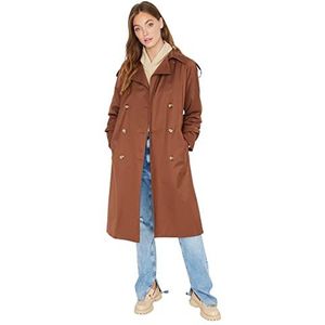 TRENDYOL Dames Regular dubbele rijen effen geweven stof trenchcoat coat coat, bruin, 34