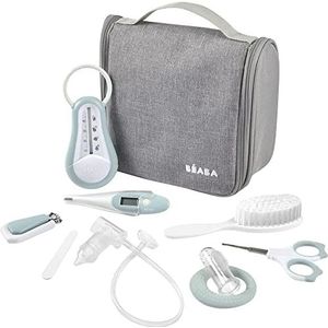 Béaba Toilettas voor baby's – 9 accessoires incl. badthermometer, digitale thermometer, bijtring, massageapparaat voor tandvleesvliegen, baby handmatig, groen blauw