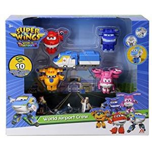 Super Wings World Airport Series 6 Crew Pack Collector, Jett, Donnie, Dizzy, Leo, Tony, Jimbo, Sky, Big Wing, Dan, 2 inch Transform-a-Bots, actiefiguur, speelgoedvliegtuig