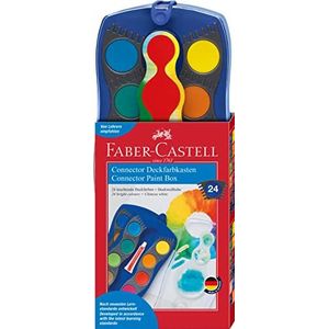 Faber-Castell 125020 - verfdoos CONNECTOR met 24 kleuren, inclusief dekwit, penseelvak en naamveld, blauw, 1 stuk