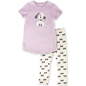 Sigikid Tweedelige pyjama voor meisjes, biologisch katoen, zomer, nachtkleding, pyjamaset, lila/wit, 128