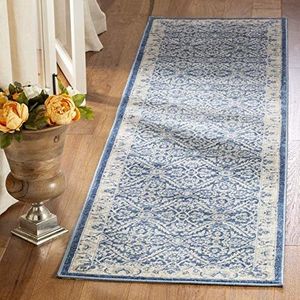 SAFAVIEH Traditioneel tapijt voor woonkamer, eetkamer, slaapkamer - Brentwood Collection, korte pool, marine en crème, 61 x 244 cm