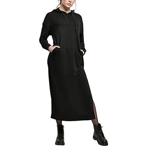 Urban Classics Damesjurk met capuchon, maxi-jurk met zakken en capuchon, met hoge zijsplit, maat XS tot 5XL, zwart, XS