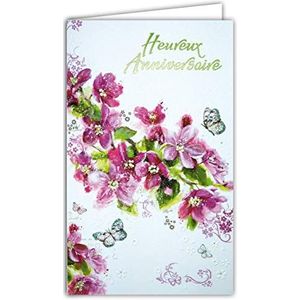 Wenskaart voor verjaardag, met bloemenmotief, roze, vlinder, reliëf, papier