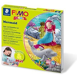 Staedtler 8034 12 LY Fimo Kids vorm&play set Mermaid (superzachte, ovenhardende knee, eenvoudige handleiding, hersluitbare doos, set met 4 Fimo blokken, 1 modelleerstaaf en 1 speelkulisse)