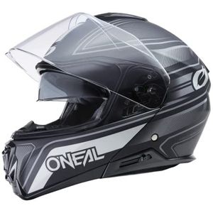 O'NEAL | Enduro Touring Adventure Street Motorfiets Helm | Goede pasvorm, Pinlock en Bluetooth, Geïntegreerd zonnevizier | M-SRS String V.22 Volwassenen Helm | Zwart Grijs | Maat XL