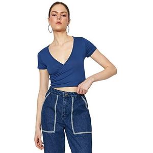 Trendyol Dames Dames Slim Fit Basic Ronde Hals Gebreide Blouse Shirt, Blauw, S