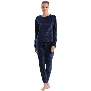 Dagi Dames Navy Emboss Star Printed T-Shirt Broek Pyjama Set, XL, Donkerblauw, XL