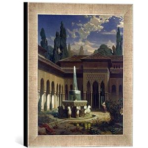 Ingelijste afbeelding van Eduard Gerhardt Der Löwenhof of Alhambra, kunstdruk in hoogwaardige handgemaakte fotolijst, 30 x 30 cm, zilver Raya