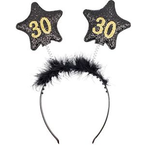 Haarband voor dames, 30 jaar, voor verjaardag, jubileum, feest, kroon, hoofdband, met antennes, dertig, glitter, uniseks, zwart goud