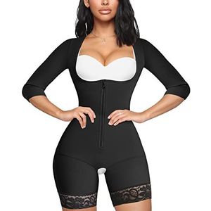 MERYOSZ Full Body Waist Trainer for Women Zipper Tummy Control Bodysuit Upper Arm Shaper Open Bust Slimmer Corset Shapewear (Black, S)