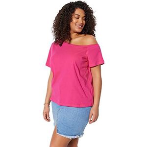 Trendyol Dames Plus Size Regular fit Basic Boothals Knit Plus Size Blouse, Fuchsia, XL, Fuchsia, XL grote maten