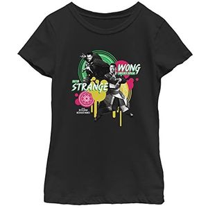 Marvel Little, Big Multiverse of Madness Dr Strange Wong Graphic Girls Short Sleeve Tee Shirt, Black, X-Large, Schwarz, XL