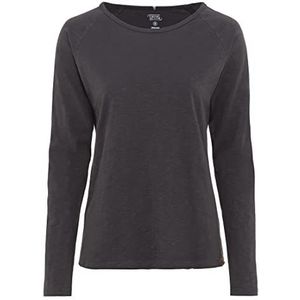 camel active Basic T-shirt met lange mouwen voor dames met ronde hals van puur katoen, donkergrijs, XS