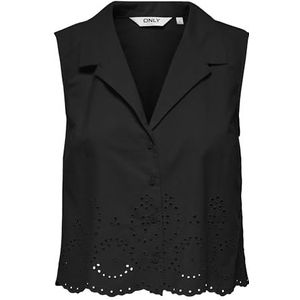 Blouse - Effen - Katoen - Borduursels, Mesh - Mouwloos