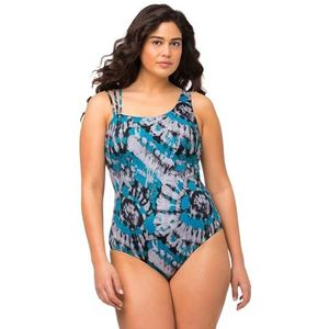 Ulla Popken Batik, softcups, badpak met drie bandjes, turquoise, 44 Große Größen