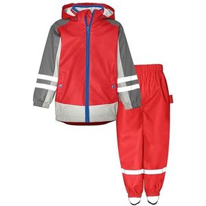 Playshoes Regenset, tweedelige 3-in-1 regenjas en regenbroek, fleecevoering, Rode fleece tailleband, 128