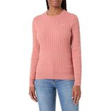 Gant - Gebreide Trui - FADED BRICK - Stretch Cotton Cable C-Neck met Logoborduursel op Borsthoogte