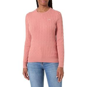 Gant - Gebreide Trui - FADED BRICK - Stretch Cotton Cable C-Neck met Logoborduursel op Borsthoogte