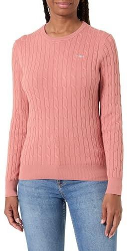Gant - Gebreide Trui - FADED BRICK - Stretch Cotton Cable C-Neck met Logoborduursel op Borsthoogte