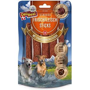 DeliBest Light Straussen Sticks, struisvogelpezen voor honden, hondensnoepjes, graanvrij, natuurlijke tandsteenverwijderaar, hondentandverzorging snack, 7 stuks (1 stuk)
