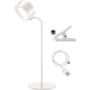 BEPER P201UTP302 Draadloze Leeslamp, 3 toepassingen, Tafellamp, Wandlamp, Lamp met Clip, 2,3 W, Oplaadbare USB kabel type-C, 3 lichtkleuren, Wit