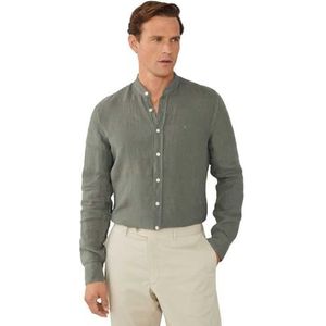 Hackett London Heren Garment Dye Linnen Shirt, Bruin (Kaki), S