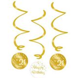 PD-Party 7023103 Hangende Swirl Decoratie | Hanging Swirls | Feest | Viering - 21, Goud/Wit, 14cm Lengte x 14cm Breedte x 70cm Hoogte