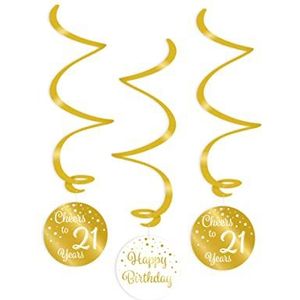 PD-Party 7023103 Hangende Swirl Decoratie | Hanging Swirls | Feest | Viering - 21, Goud/Wit, 14cm Lengte x 14cm Breedte x 70cm Hoogte