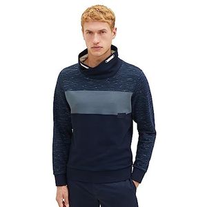 TOM TAILOR Heren Colorblock sweatshirt in spacedye-look, 32438-Navy Soft Spacedye, XXL