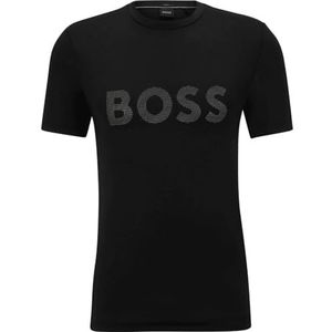 BOSS Heren Tee Active Slim-Fit T-shirt met decoratief reflecterend logo, zwart, XL