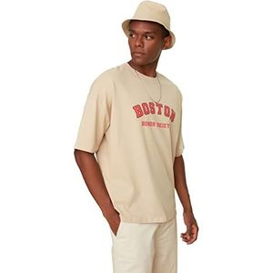 Trendyol Mannelijk jong normaal standaard geweven T-shirt met ronde hals, Steen, XL