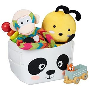 Relaxdays opbergmand kinderkamer, vilt, panda design, speelgoedmand, opvouwbaar, HBD: 24 x 27 x 18 cm, wit/zwart