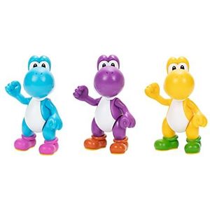 Nintendo Yoshi 3-pack actiefiguren, 10 cm authentieke Super Mario-figuren inclusief gele Yoshi, paarse Yoshi en lichtblauwe Yoshi, ideaal voor kinderen vanaf 3 jaar