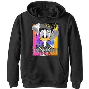 Disney Characters Eighties Duck Boy's Hooded Pullover Fleece, Zwart, Small, Schwarz, S