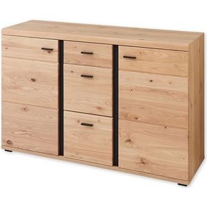 Sonos commode met laden in Altese massief, Old Artisan Oak look, FSC-gecertificeerd, moderne commode met veel opbergruimte, 134 x 86 x 42 cm (b x h x d)