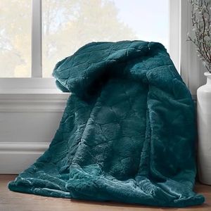 Catherine Lansfield Downstairs Cosy Diamond Faux Fur Soft 130x170cm Deken Gooi Fles Groen