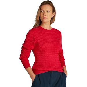 Tommy Hilfiger Cable Fine damestrui met vlechtbreisel, rood (Primary Red), XL