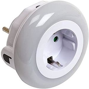 ultron Save-E Night Light, led-nachtlampje met automatische in- en uitschakelfunctie en geïntegreerd stopcontact, schemeringssensor, oriëntatielicht, nachtlampje, wit, 8,2 x 8,2 x 7,25 cm