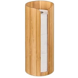 Relaxdays toiletrolhouder - ronde wc-rolhouder - zijwaartse opening - staand - bamboe