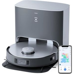 ECOVACS DEX55 X1+ stofzuigerrobot met dweilfunctie en automatisch afzuigstation, 5000 pa zuigvermogen, 3D-obstakelvermijding, Jacob Jansen design, 5200 mAh batterij, spraakassistenten,Zwart