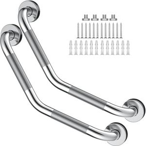 16 Inch Hoekige Grab Bar 2 Pack, ZUEXT Anti Slip Douche Grab Bar Handvatten, Chrome Roestvrij Staal Gekartelde Badkamer Balans Bar, Veiligheid Hand Rail Ondersteuning, Handicap Ouderen letsel Senior