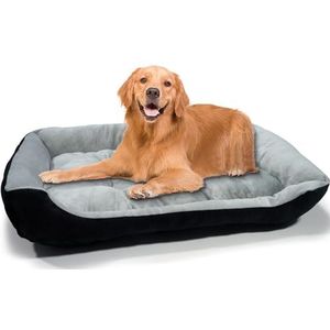 Hondenbed, middelgroot, wasbaar, zacht, antislip hondenbed, hondenbed, gewatteerd, opstaande rand, bed voor honden, 80 x 60 x 15 cm, grijs