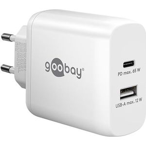 Goobay 65410 Dual Charger 65W / USB-C & USB-A snellader Power Delivery/laad-adapter met 2 USB-poorten/oplader voor mobiele telefoon, iPad, tablet enz.