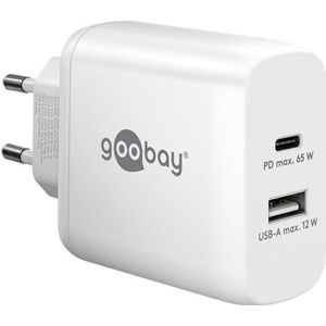 Goobay 65410 Dual Charger 65W / USB-C & USB-A snellader Power Delivery/oplader met 2 USB-poorten/lader voor mobiele telefoon, iPad, tablet enz.