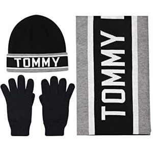 Tommy Hilfiger Heren Varsity Th Stripe Hoed Handschoen en Sjaal Set Beanie, Zwart, One Size, Zwart, One Size