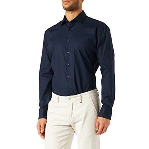 Seidensticker Businesshemd voor heren, extra slim fit, strijkvrij, Kent-kraag, lange mouwen, patchwork, 100% katoen, donkerblauw, 42