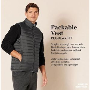 Amazon Essentials Lichtgewicht Waterbestendig Packable Puffer Vest Down Alternatieve Jas, Zwart, XXL