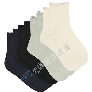 DIM Damessokken met ruches, 4 stuks, Crème/Groen/Zwart/Blauw, 35-38 EU